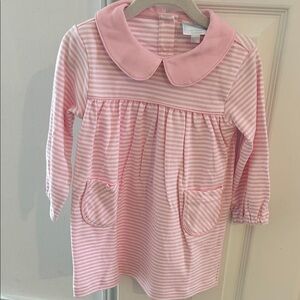 Pink Striped Long Sleeve Dress w Peter Pan Collar